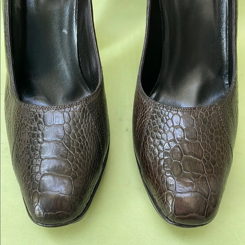 New Gucci Dark Brown Alligator/Leather Heels Elegant Design - Picture 5 of 13